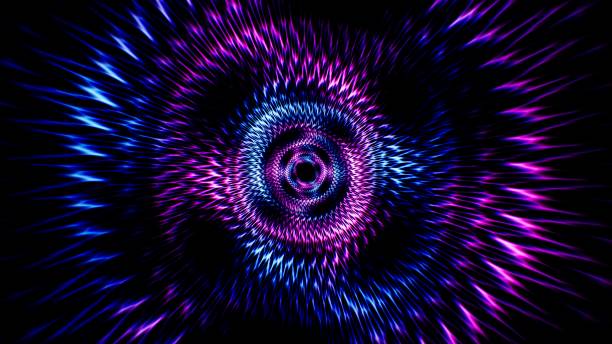 istock Glowing Neon Color Rotating Spiral Wheel Shape Effect Background 1361523619