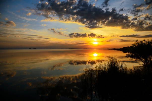 Beautiful summer sunset at the lake.