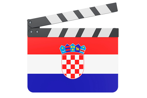 Movie clapperboard with Croatian flag, film industry concept. 3D rendering isolated on white background