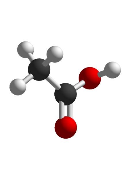 struttura molecolare 3d dell'acido acetico o dell'acido etanoico isolata su una molecola di atomo chimica a fondo bianco - hydrogen bonding foto e immagini stock