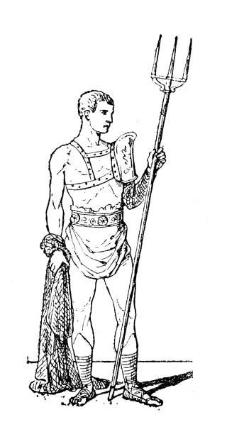 Antique illustration: Retiarius Antique illustration: Retiarius gladiator shoe stock illustrations