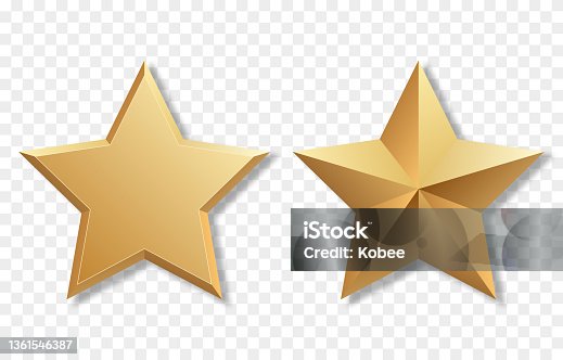 istock Set of vector gold stars on isolated transparent background. Gold star 1361546387