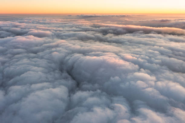 istock Thick fog covering mountain hills at bright sunset 1361546542