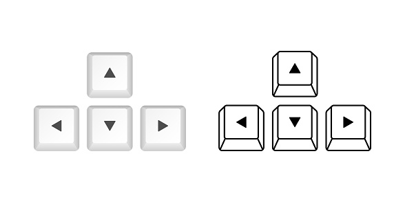 Arrows computer keyboard buttons. Desktop interface. Web icon. Gaming and cybersport. Vector stock illustration