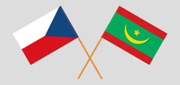 Vector illustration of Crossed flags of Czech Republic and Mauritania. Official colors. Correct proportion