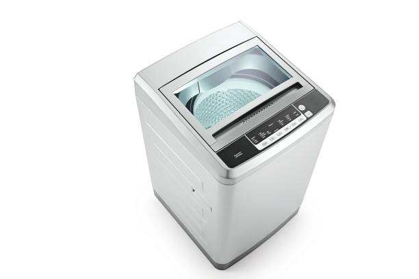 máquina de lavar toploader com caminho de recorte - transparent ideas lid glass - fotografias e filmes do acervo