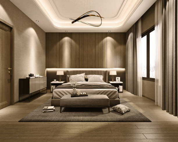istock 3d render of luxury hotel suite room, bedroom 1361553824