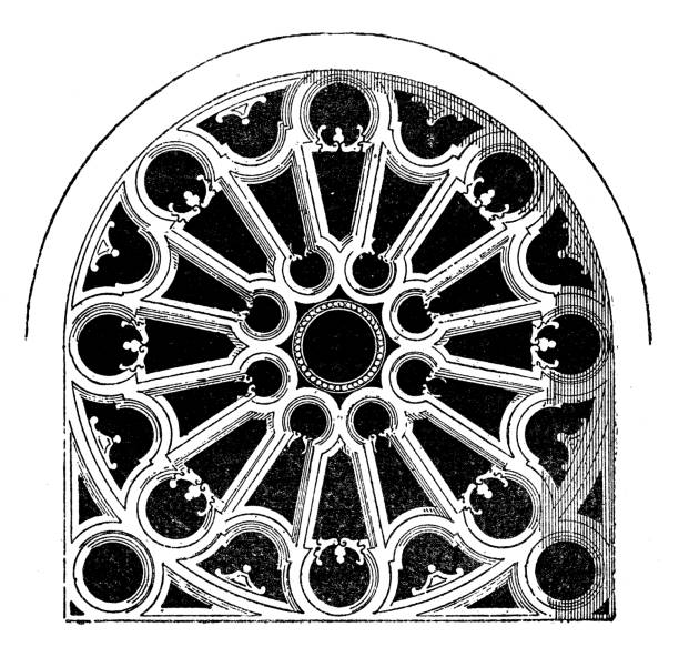 ilustraciones, imágenes clip art, dibujos animados e iconos de stock de ilustración antigua: rosetón - window rose window gothic style architecture
