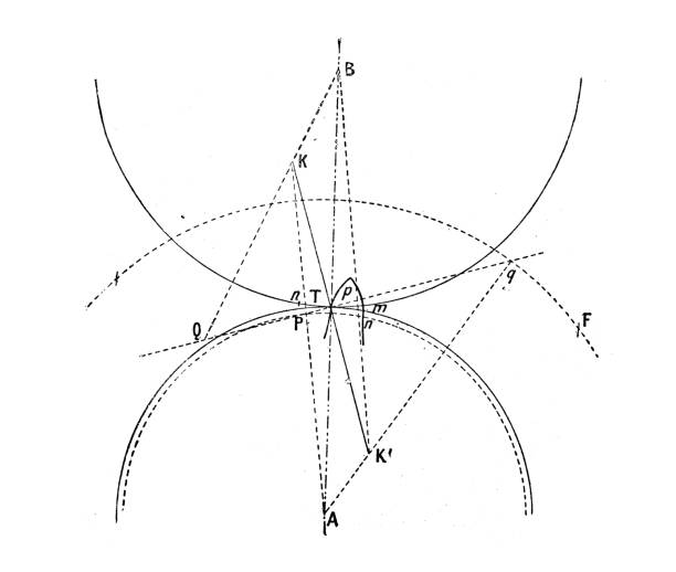 antyczna ilustracja: diagram ewolwentowy geometrii koła zębatego koła zębatego - engraved image gear old fashioned machine part stock illustrations