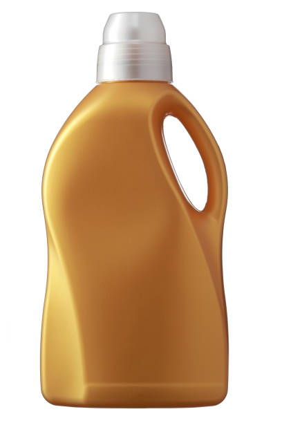 istock Brown plastic bottle stands on white background. Conditioner or liquid powder for washing. Layout for logo application 1361560937