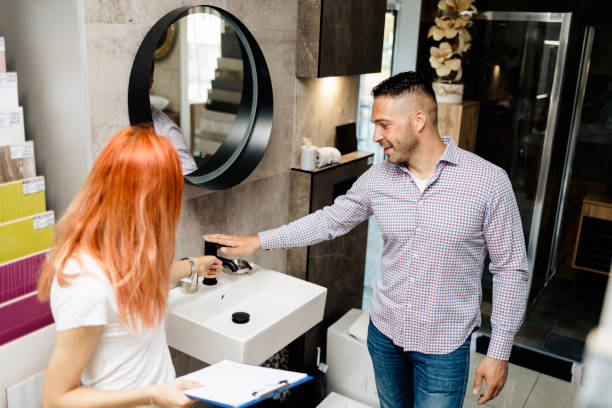 istock Bathroom tiles and utensils shopping 1361564024