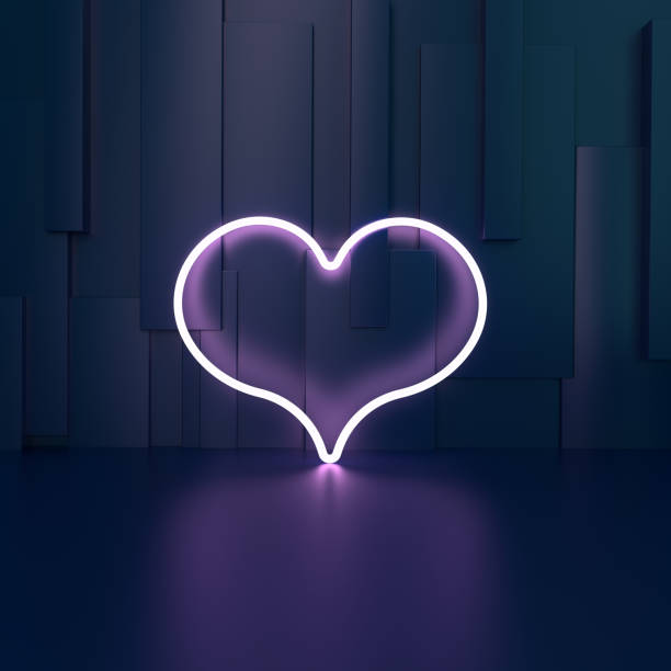 istock Heart shaped neon light on a purple wall 1361568693