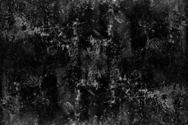 istock Black and white old cement plaster wall with dark grunge textures for background 1361572803