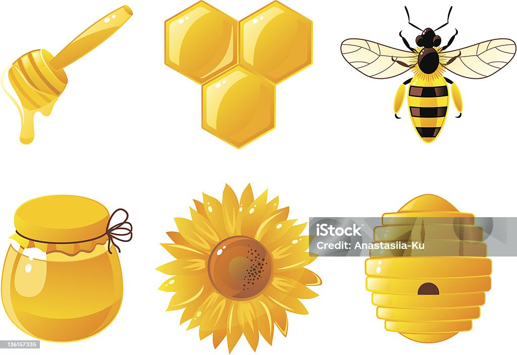 Пчела и мед значки - Векторная графика Векторная графика роялти-фри