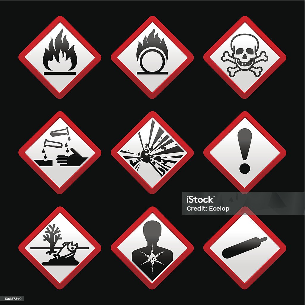 Segni di rischio nuovi simboli di sicurezza sfondo nero - arte vettoriale royalty-free di Carcinogene