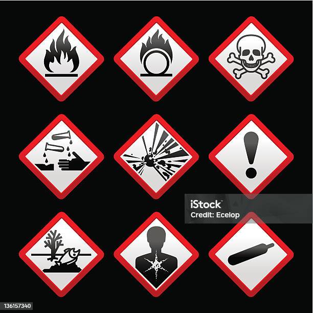 Segni Di Rischio Nuovi Simboli Di Sicurezza Sfondo Nero - Immagini vettoriali stock e altre immagini di Carcinogene