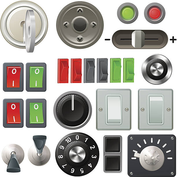 ilustrações de stock, clip art, desenhos animados e ícones de botão interruptor e elementos de design de marcação - knob volume push button control