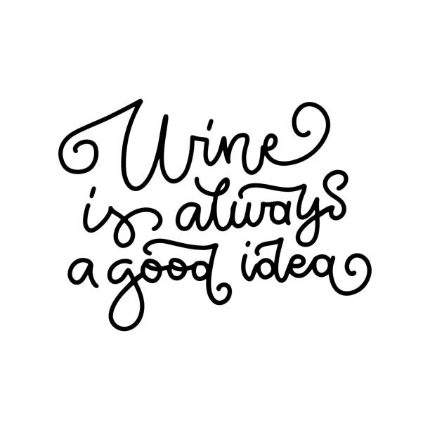 istock Lettering quote with swirl design element. Inspirational calligraphy - Wine is always a good idea. Linear Black on white isolated vector backgound. 1361576178