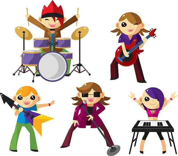 Vector illustration of cartoon rock music band