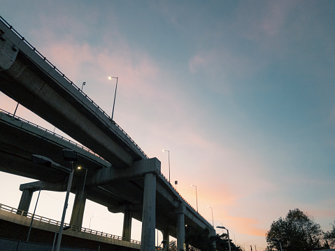 Elevated highway at sunset in Mexico City
