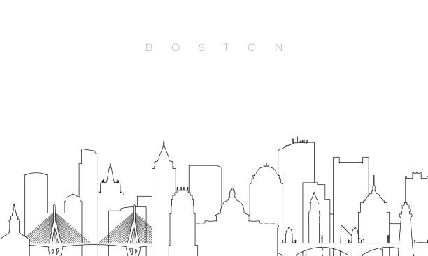 outline boston skyline. trendy template with boston city buildings and landmarks in line style. stock vector design. - boston 幅插畫檔、美工圖案、卡通及圖 標
