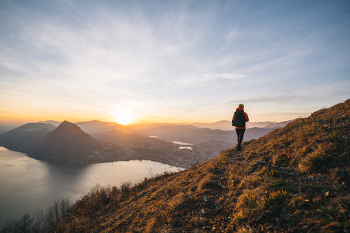 Lake Lugano and the Swiss Alps in the distance