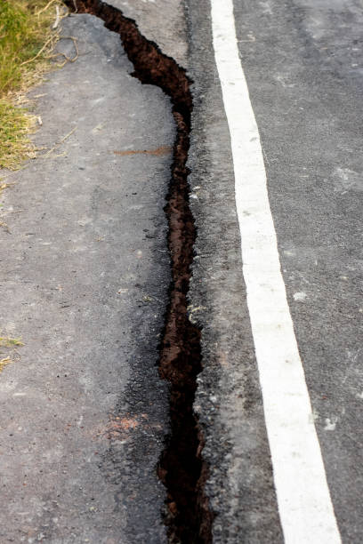 istock Collapsed newly constructed road due to earthquake 1361593174