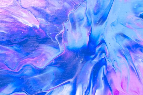 Fluid art painting. Abstract decorative marble texture. Background with liquid acrylic. Mixed paints for poster or wallpaper. Modern art. Psychedelic colours. White, very peri, blue and purple.