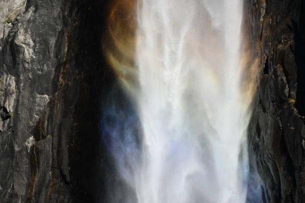 Waterfall with Rainbow Detail Yosemite National Park steven harrie stock pictures, royalty-free photos & images
