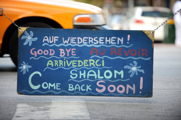istock Goodbye Written in Several Languages on Sign 136159928
