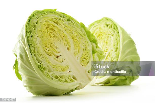 Fresh Cabbage Isolated On White Stock Photo - Download Image Now - Cabbage, Cross Section, Crucifers