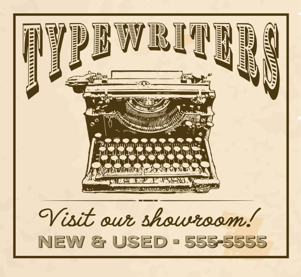 Vintage or old fashioned worn Newspaper advertisement for Typewriters layout design template Vector illustration of old newspaper advertisement page for Typewriter Store.  Fully editable eps 10. old newspaper stock illustrations