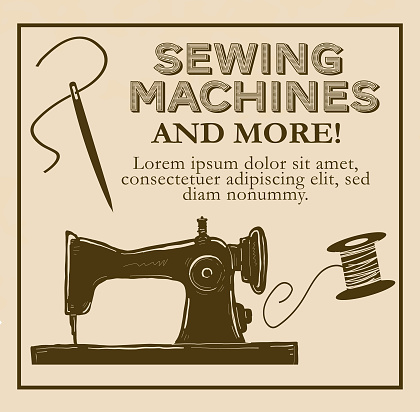 Vector illustration of old newspaper advertisement page for Sewing Machine store.  Fully editable eps 10.