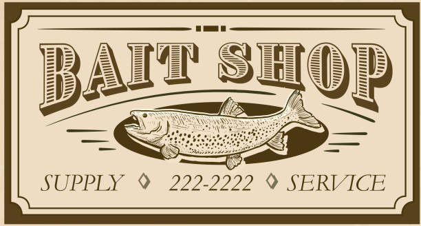 Vector illustration of old newspaper advertisement page for fish Bait Shop.  Fully editable eps 10.