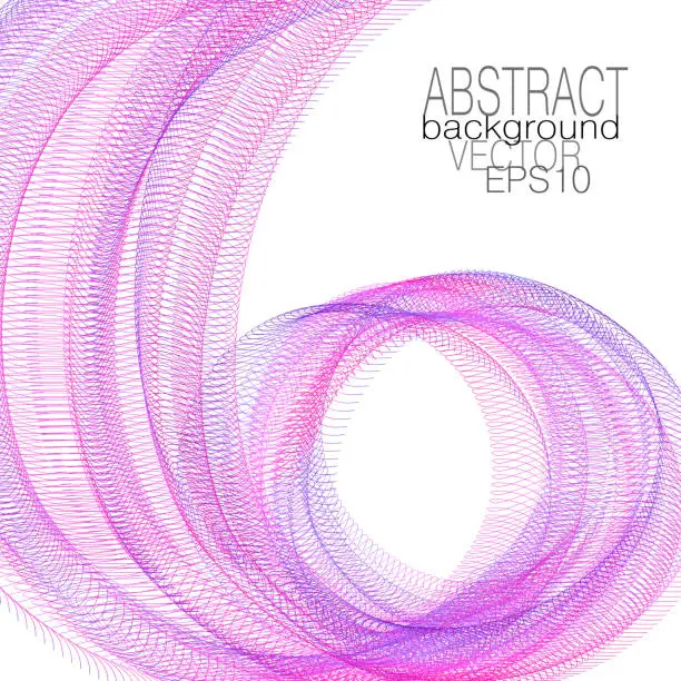 Vector illustration of Magenta, blue curlicue. Dynamic line art pattern. Waving scarf. Squiggle thin curves. Flying transparent veil. Abstract net design. Vector wave. White background. EPS10 illustration