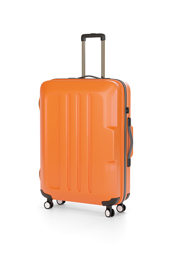 Orange suitcase isolated on white background. 3d illustration.