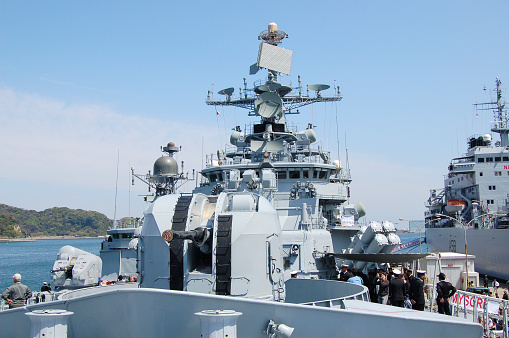 Kanagawa, Japan - April 14, 2007:Indian Navy INS Mysore (D60), Delhi-class destroyer.