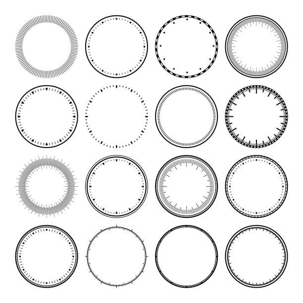 기계 시계 얼굴, 베젤. 분 및 시간 표시와 함께 다이얼을 보십시오. 타이머 또는 스톱워치 요소. 분할이 있는 빈 측정 원 스케일입니다. 벡터 일러스트레이션 - instrument of measurement illustrations stock illustrations