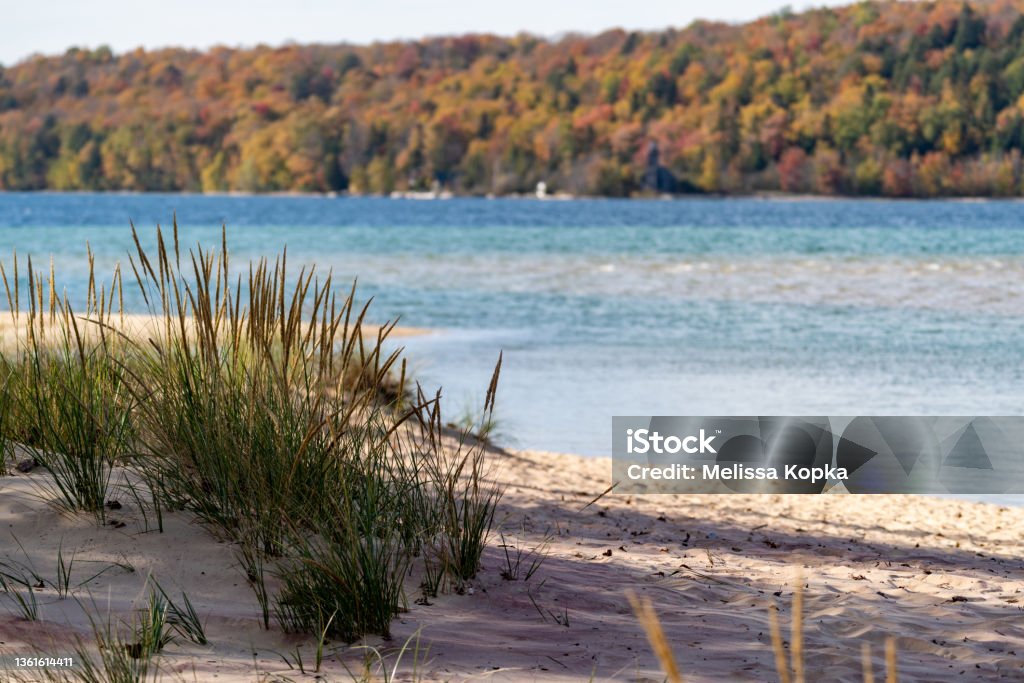 Sand Point Beach at Pictured Rocks National Lakeshore in the Upper Peninsula of Michigan during fall Beach Stock Photo