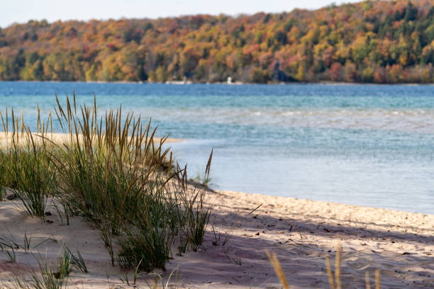 Sand Point Beach at Pictured Rocks National Lakeshore in the Upper Peninsula of Michigan during fall stock photo