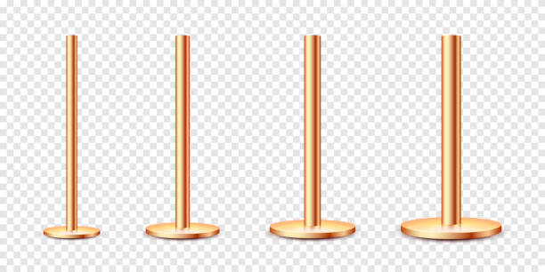 istock Realistic metal poles collection isolated on transparent background. Glossy bronze pipes of various diameters. Billboard or advertising banner mount, holder. Vector illustration 1361615226