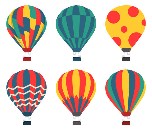 Hot air balloons set Hot air balloons set. Collection of aircraft, graphic elements for website. Aircraft, air transport, stickers or posters for children. Cartoon flat vector illustrations isolated on white background hot air balloon stock illustrations
