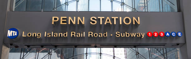 Penn Station Long Island Railroad Entrance from 33rd street and 7th Ave stock photo