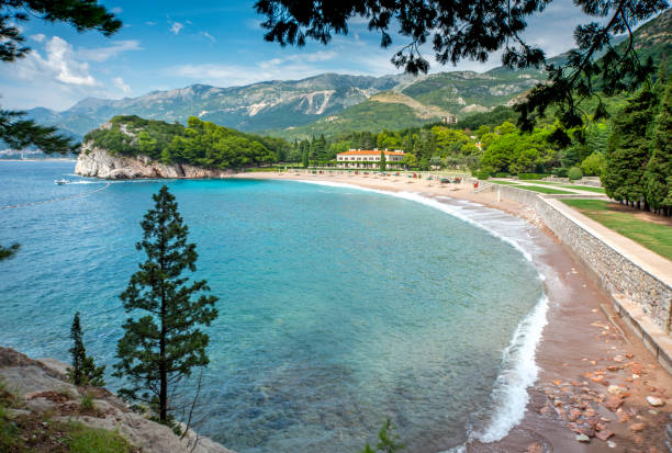 istock Adriatic coastline view at Sveti Stefan,Montenegro. 1361617227