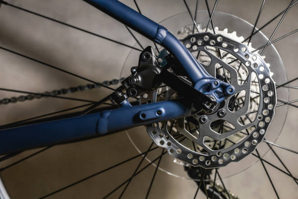 istock Hydraulic braking system on the new blue bike 1361626718