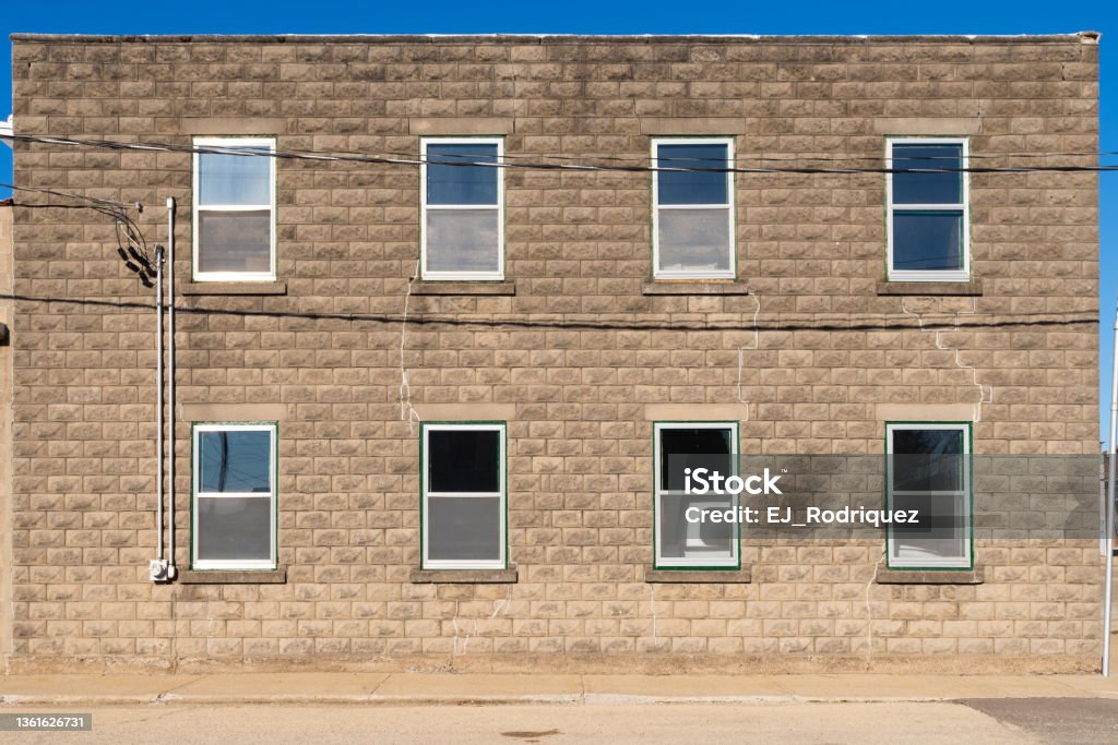 Old shop. Exterior of old garage in small Midwest town. Architecture Stock Photo
