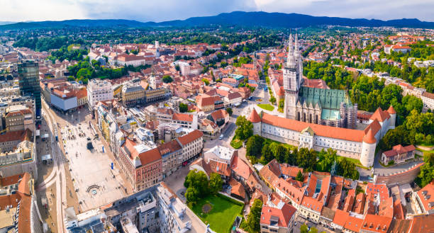 istock Zagreb main square and cathedral aerial panoramic view 1361628089