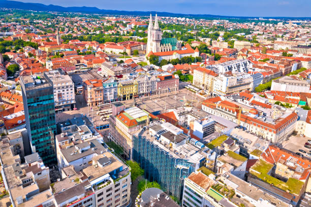 istock Zagreb main square and cathedral aerial panoramic view 1361628094