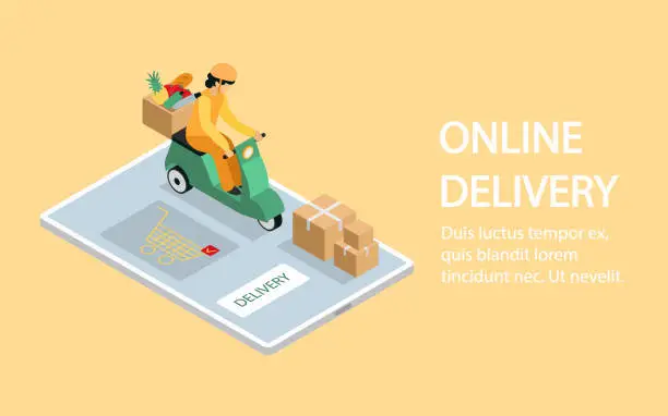 Vector illustration of Mobile Application Online Delivery