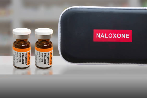 A Naloxone kit with a couple of vials at pharmacy A Naloxone kit with a couple of vials at pharmacy drug overdose stock pictures, royalty-free photos & images